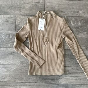 NWT Zara Ribbed Quarter Zip Top